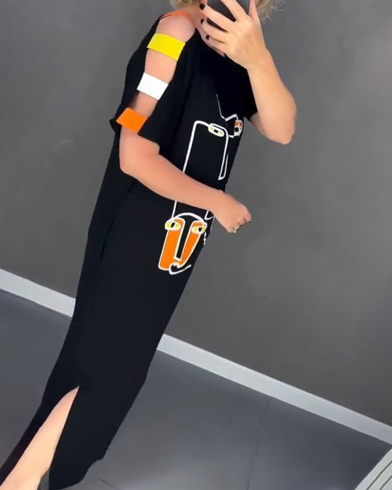 Primina™ - Robe épaules dénudées découpée imprimé fente